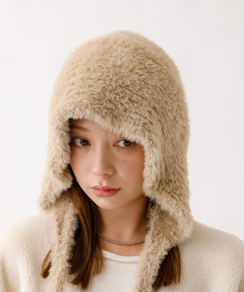 Ruben(ルーベン)の「【RUBEN/ルーベン】RUS-8355/シャギーボンネット/SHAGGY BONNET/帽子/もこもこ/ふわふわ【WEB限定】(ニットキャップ/ビーニー・レディース・ブラック/ベージュ/アイボリー・フリー)」の1枚目の写真