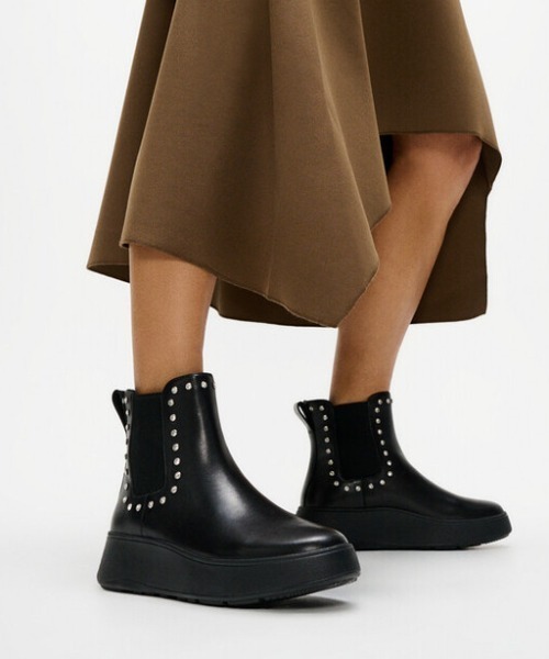 fitflop(フィットフロップ)の「【fitflop】F-MODE GEM-TRIM LEATHER FLATFORM CHELSEA BOOTS(ブーツ・レディース・ブラック・23cm/24cm/25cm)」の1枚目の写真
