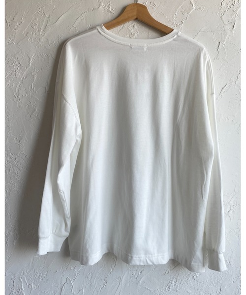 セール】オーバーサイズ長袖メタリック箔プリントロングTシャツ