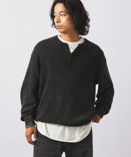 セール】フェードコットン ヘンリーネックニット（ニット/セーター