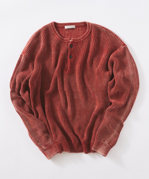 JOURNAL STANDARD relume（ジャーナルスタンダード　レリューム）の「フェードコットン ヘンリーネックニット（ニット/セーター・メンズ・ボルドー/グリーン/ブラウン/ブラック・LARGE/MEDIUM）」の11枚目の写真