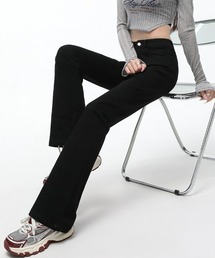 HANDO | レディース 美脚 美シルエットフレアハイウエストデニムパンツ ブーツカット ストレッチ【オフィスカジュアル】【きれいめカジュアル】 韓国風(デニムパンツ)