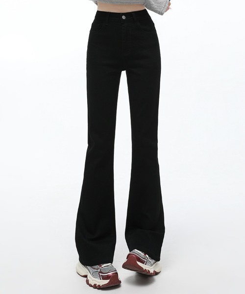 HANDO（ハンド）の「レディース 美脚 美シルエットフレアハイウエストデニムパンツ ブーツカット ストレッチ【オフィスカジュアル】【きれいめカジュアル】 韓国風（デニムパンツ・レディース・ブラック/ブルー・L/S/M/XL/XXL）」の16枚目の写真