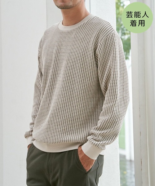ikka(イッカ)の「【芸能人着用】ビッグワッフルクルーネックプルオーバー(スウェット・メンズ・ブラック/ワイン/グレー/ネイビー/ベージュ/ホワイト・M/L/XL/S)」の5枚目の写真