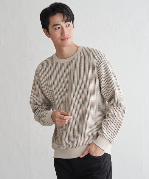 ikka(イッカ)の「【芸能人着用】ビッグワッフルクルーネックプルオーバー(スウェット・メンズ・ブラック/ワイン/グレー/ネイビー/ベージュ/ホワイト・M/L/XL/S)」の21枚目の写真