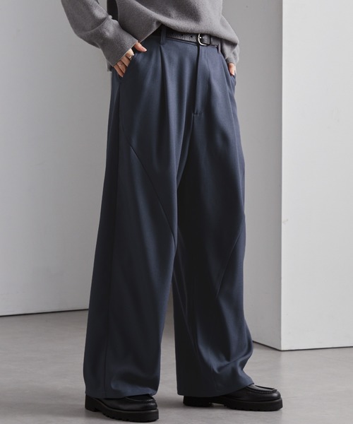 セール】ウールライク カーブセミワイドタックスラックス（その他