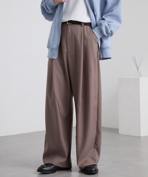 セール】ウールライク カーブセミワイドタックスラックス（その他