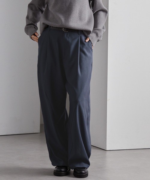 nail　SARRAU PAUL ウールツイル スラックス ダークネイビー ウールライク カーブセミワイドタックスラックス MONO-MART│MONO-MART