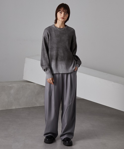 セール】ウールライク カーブセミワイドタックスラックス（その他