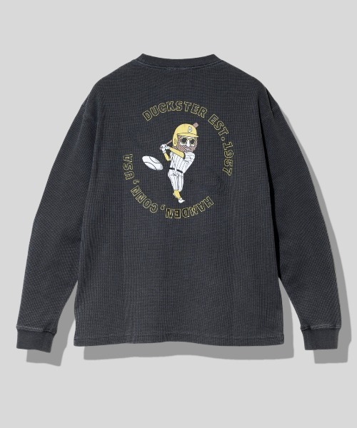go slow caravan(ゴースローキャラバン)の「Duckster/ダックスター ヴィンテージ調 ワッフル L/S TEE(Timelyhit)(Tシャツ/カットソー・メンズ・ブラック/ホワイト・MEDIUM/X-LARGE/LARGE)」の2枚目の写真