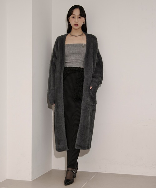 【極美品】タエアシダ ベロアロングカーディガン黒 3LサイズOK コレクション one after another NICE CLAUP カーディガン ふわもこロング