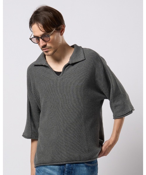 wjk(ダヴルジェイケイ)の「comfy skipper polo H/S(ポロシャツ・メンズ・ブラック/チャコールグレー/ベージュ・SMALL/MEDIUM/LARGE/X-LARGE)」の2枚目の写真