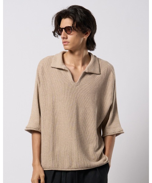 wjk(ダヴルジェイケイ)の「comfy skipper polo H/S(ポロシャツ・メンズ・ブラック/チャコールグレー/ベージュ・SMALL/MEDIUM/LARGE/X-LARGE)」の4枚目の写真