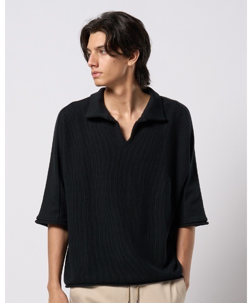 wjk(ダヴルジェイケイ)の「comfy skipper polo H/S(ポロシャツ・メンズ・ブラック/チャコールグレー/ベージュ・SMALL/MEDIUM/LARGE/X-LARGE)」の7枚目の写真