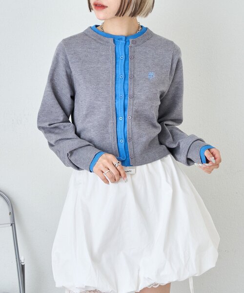 w closet(ダブルクローゼット)の「レイヤード刺繍カーディガン(カーディガン/ボレロ・レディース・ネイビー/レッド/ブラウン/ピンク/グレー/グリーン/レッド系その他・FREE)」の2枚目の写真