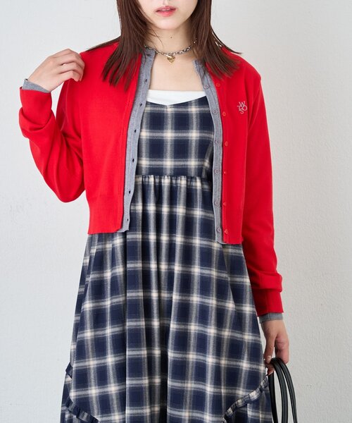 w closet(ダブルクローゼット)の「レイヤード刺繍カーディガン(カーディガン/ボレロ・レディース・ネイビー/レッド/ブラウン/ピンク/グレー/グリーン/レッド系その他・FREE)」の7枚目の写真