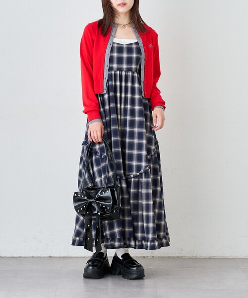 w closet(ダブルクローゼット)の「レイヤード刺繍カーディガン(カーディガン/ボレロ・レディース・ネイビー/レッド/ブラウン/ピンク/グレー/グリーン/レッド系その他・FREE)」の20枚目の写真