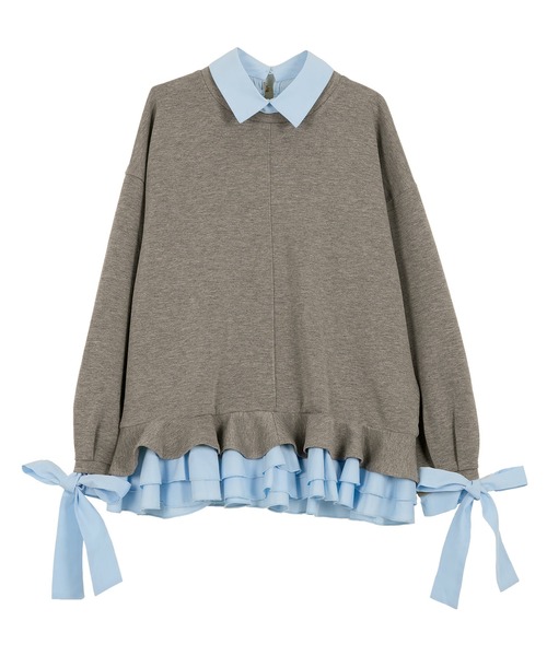 KOBE LETTUCE（コウベレタス）の「ダイバー素材レイヤード風袖リボントップス（スウェット・レディース・ベージュ/ブラウン/チャコール・M）」の14枚目の写真