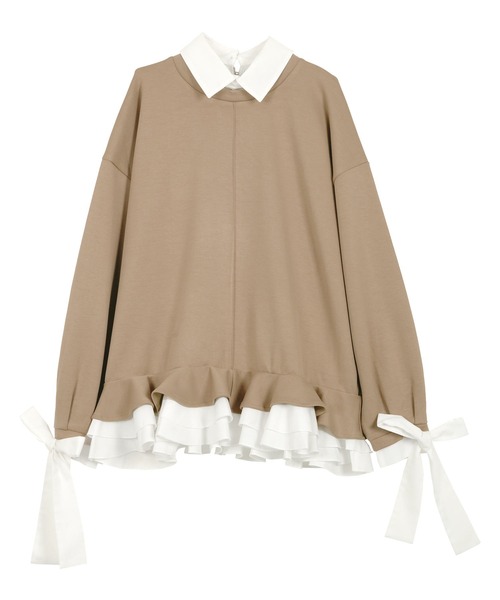 KOBE LETTUCE（コウベレタス）の「ダイバー素材レイヤード風袖リボントップス（スウェット・レディース・ベージュ/ブラウン/チャコール・M）」の16枚目の写真