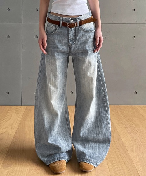 【27インチ】Aries ローライズ カーゴデニム セール】HALEY PESCA/ローライズ ワンウォッシュヴィンテージ風デニム