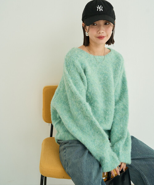 FREAK'S STORE（フリークスストア）の「限定展開　ミックスシャギー ラグラン ニット プルオーバー（ニット/セーター・レディース・ピンク/グリーン/ブラック/ナチュラル/グレー・ﾌﾘ-）」の16枚目の写真