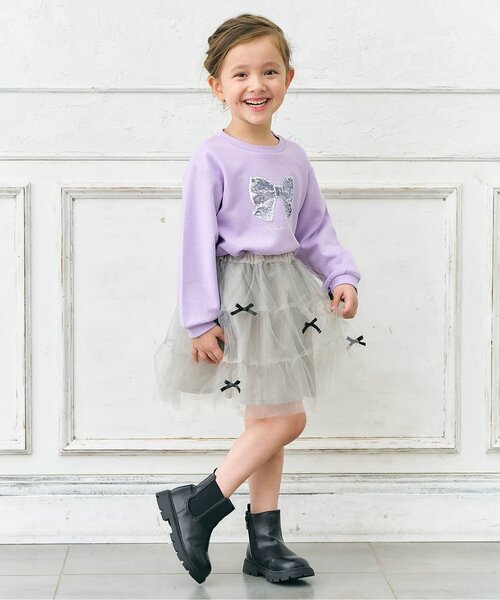 apres les cours(アプレレクール)の「【ジュニア対応】5柄モチーフスウェットライク長袖Tシャツ(Tシャツ/カットソー・キッズ・ラベンダー/チャコール/アイボリー/ピンク・140/130/120/110/100/90/80)」の7枚目の写真