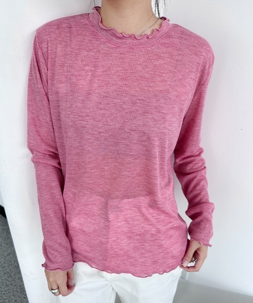 ReRe(リリ)の「スカラップネックシアーリブトップス(Tシャツ/カットソー・レディース・ピンク/グリーン/ライトブルー/ブラック/パープル/ホワイト/グレー・FREE)」の22枚目の写真