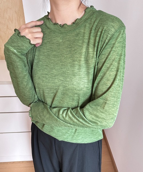 ReRe(リリ)の「スカラップネックシアーリブトップス(Tシャツ/カットソー・レディース・ピンク/グリーン/ライトブルー/ブラック/パープル/ホワイト/グレー・FREE)」の16枚目の写真