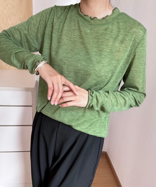 ReRe(リリ)の「スカラップネックシアーリブトップス(Tシャツ/カットソー・レディース・ピンク/グリーン/ライトブルー/ブラック/パープル/ホワイト/グレー・FREE)」の17枚目の写真
