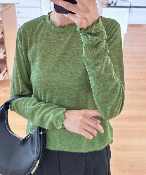 ReRe(リリ)の「スカラップネックシアーリブトップス(Tシャツ/カットソー・レディース・ピンク/グリーン/ライトブルー/ブラック/パープル/ホワイト/グレー・FREE)」の18枚目の写真
