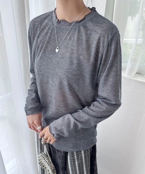 ReRe(リリ)の「スカラップネックシアーリブトップス(Tシャツ/カットソー・レディース・ピンク/グリーン/ライトブルー/ブラック/パープル/ホワイト/グレー・FREE)」の19枚目の写真