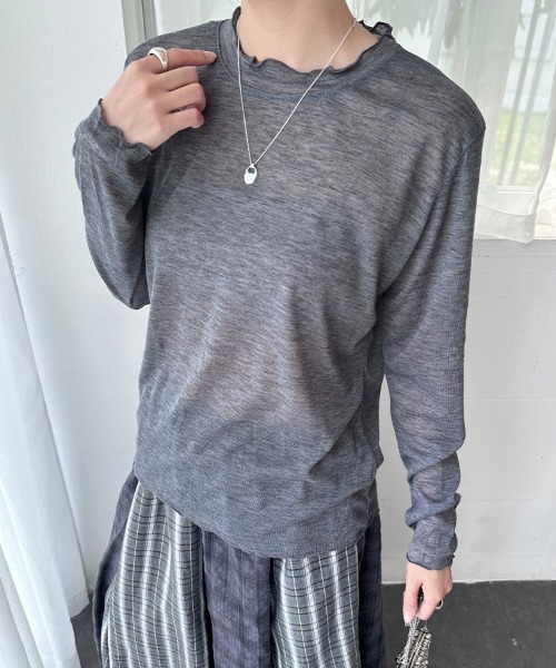 ReRe(リリ)の「スカラップネックシアーリブトップス(Tシャツ/カットソー・レディース・ピンク/グリーン/ライトブルー/ブラック/パープル/ホワイト/グレー・FREE)」の20枚目の写真