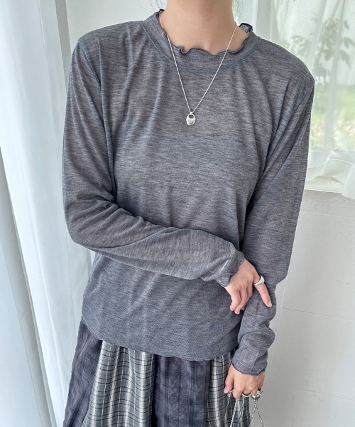ReRe(リリ)の「スカラップネックシアーリブトップス(Tシャツ/カットソー・レディース・ピンク/グリーン/ライトブルー/ブラック/パープル/ホワイト/グレー・FREE)」の21枚目の写真