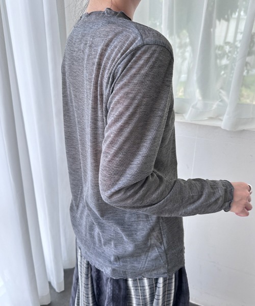 ReRe(リリ)の「スカラップネックシアーリブトップス(Tシャツ/カットソー・レディース・ピンク/グリーン/ライトブルー/ブラック/パープル/ホワイト/グレー・FREE)」の10枚目の写真