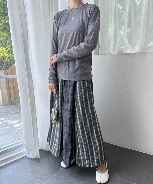 ReRe(リリ)の「スカラップネックシアーリブトップス(Tシャツ/カットソー・レディース・ピンク/グリーン/ライトブルー/ブラック/パープル/ホワイト/グレー・FREE)」の11枚目の写真