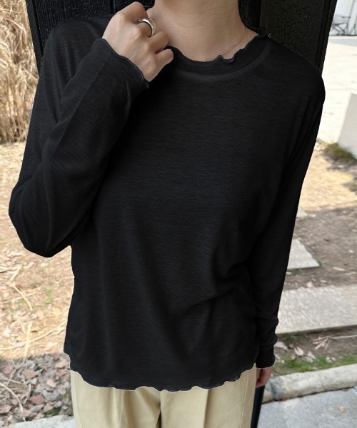 ReRe(リリ)の「スカラップネックシアーリブトップス(Tシャツ/カットソー・レディース・ピンク/グリーン/ライトブルー/ブラック/パープル/ホワイト/グレー・FREE)」の13枚目の写真
