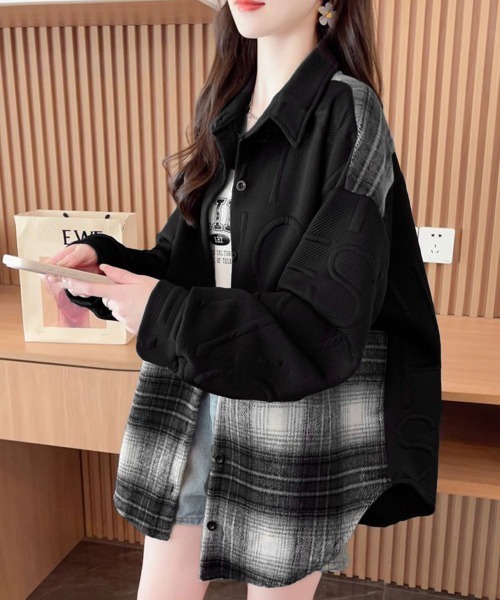 Miniministore(ミニミニストア)の「エンボスロゴスウェットアウターチェック柄(ブルゾン・レディース・ダークグレー/ブラック・FREE)」の1枚目の写真