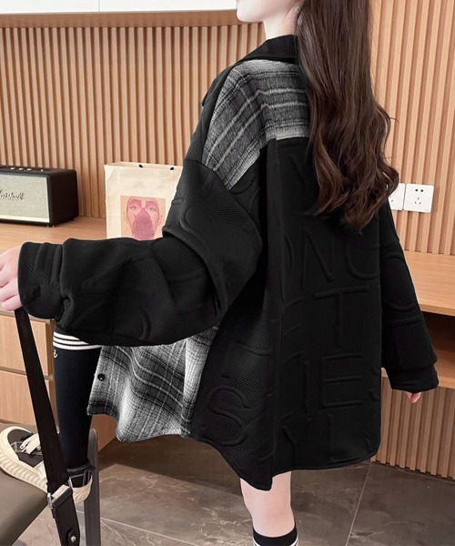 Miniministore(ミニミニストア)の「エンボスロゴスウェットアウターチェック柄(ブルゾン・レディース・ダークグレー/ブラック・FREE)」の9枚目の写真
