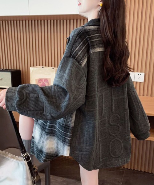 Miniministore(ミニミニストア)の「エンボスロゴスウェットアウターチェック柄(ブルゾン・レディース・ダークグレー/ブラック・FREE)」の12枚目の写真