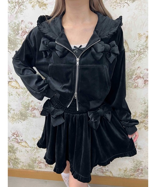 セール】《セットアップ対応◎》リボンベロアパーカー（パーカー