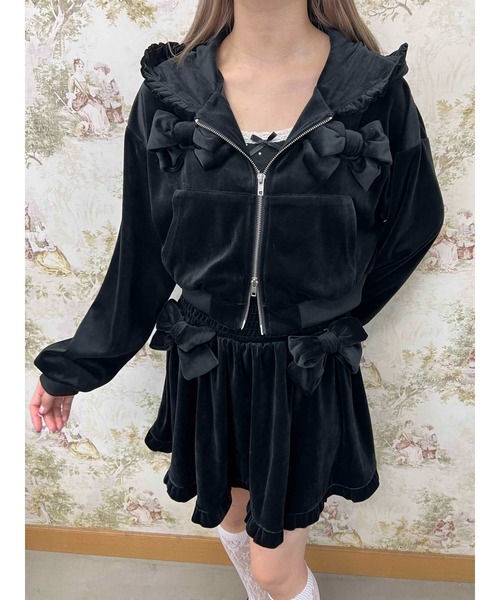 セール】《セットアップ対応◎》リボンベロアパーカー（パーカー