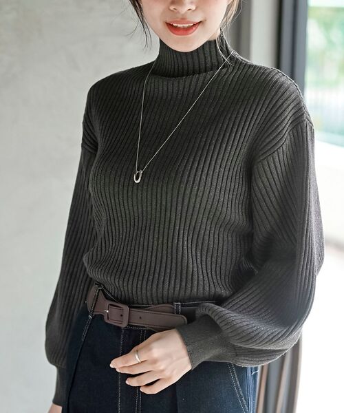 rps(アールピーエス)の「ボリューム袖ボトルネックラメリブニットプルオーバー(ニット/セーター・レディース・チャコールグレー/杢グレー/アイボリー/ブラック・フリー)」の3枚目の写真