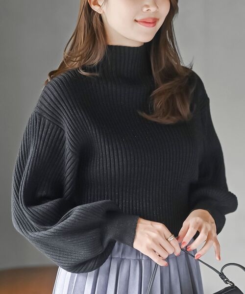 rps(アールピーエス)の「ボリューム袖ボトルネックラメリブニットプルオーバー(ニット/セーター・レディース・チャコールグレー/杢グレー/アイボリー/ブラック・フリー)」の1枚目の写真