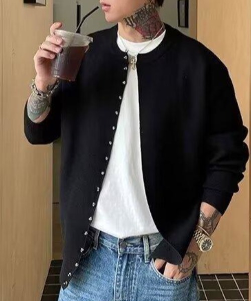 CREARE -LINO-（クレアーレリノ）の「シルバーボタンカーディガン（カーディガン/ボレロ・メンズ・ブラック/グレー・M/L）」の6枚目の写真