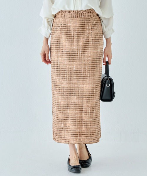 INCEDE（インシード）の「ファンシーツイード チェック柄ペンシルスカート（スカート・レディース・キャメル/ネイビー/ブラック・LL/M/L）」の3枚目の写真
