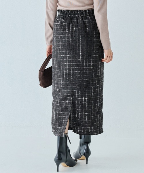 INCEDE（インシード）の「ファンシーツイード チェック柄ペンシルスカート（スカート・レディース・キャメル/ネイビー/ブラック・LL/M/L）」の7枚目の写真