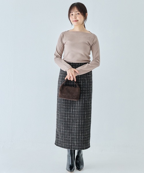 INCEDE（インシード）の「ファンシーツイード チェック柄ペンシルスカート（スカート・レディース・キャメル/ネイビー/ブラック・LL/M/L）」の8枚目の写真