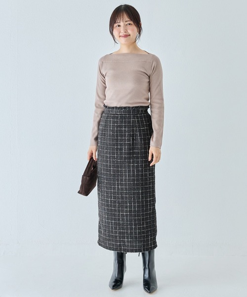 INCEDE（インシード）の「ファンシーツイード チェック柄ペンシルスカート（スカート・レディース・キャメル/ネイビー/ブラック・LL/M/L）」の9枚目の写真