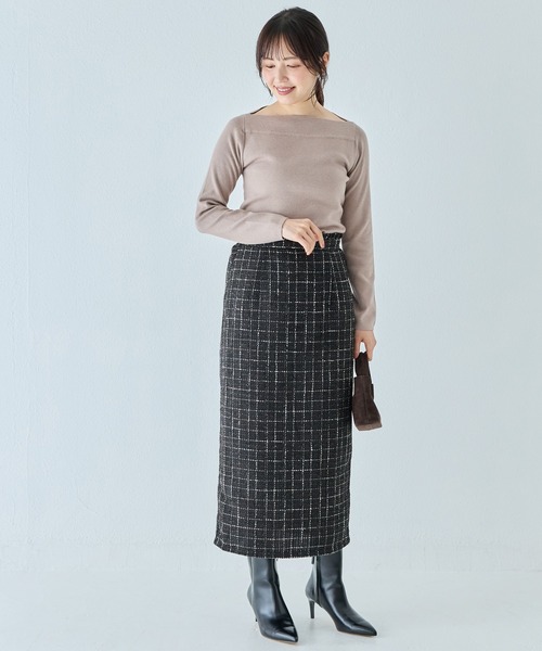 INCEDE（インシード）の「ファンシーツイード チェック柄ペンシルスカート（スカート・レディース・キャメル/ネイビー/ブラック・LL/M/L）」の10枚目の写真