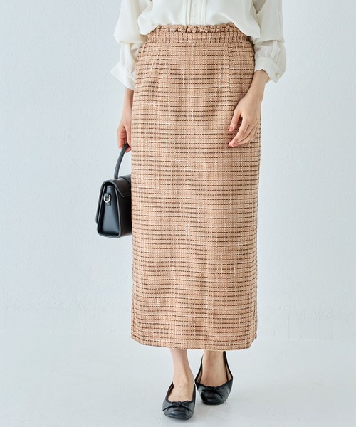 INCEDE（インシード）の「ファンシーツイード チェック柄ペンシルスカート（スカート・レディース・キャメル/ネイビー/ブラック・LL/M/L）」の14枚目の写真